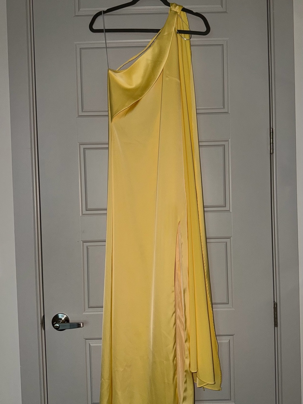 Yellow One-Shoulder Satin Maxi Dress